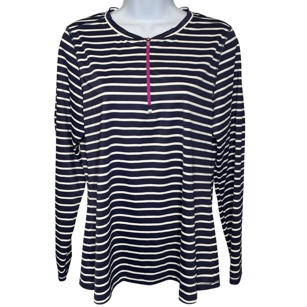 L.L. Bean UPF 50+ Navy Stripe Rash Guard Shirt Sz M Long Sleeve Swim Outdoorsy